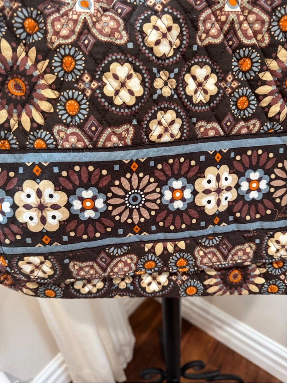 Vera Bradley Quilted Messenger Bag in Brown Cream Floral Laptop Shoulder